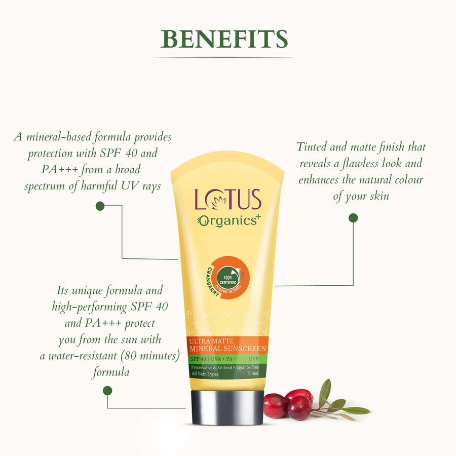 Lotus Organics+ Ultra Matte Mineral Sunscreen SPF 40 PA+++ ShopLotusOrganic