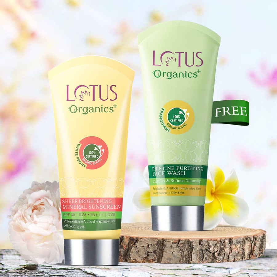 Sheer Brightening Mineral Sunscreen SPF 50 and free Facewash Lotus Organics